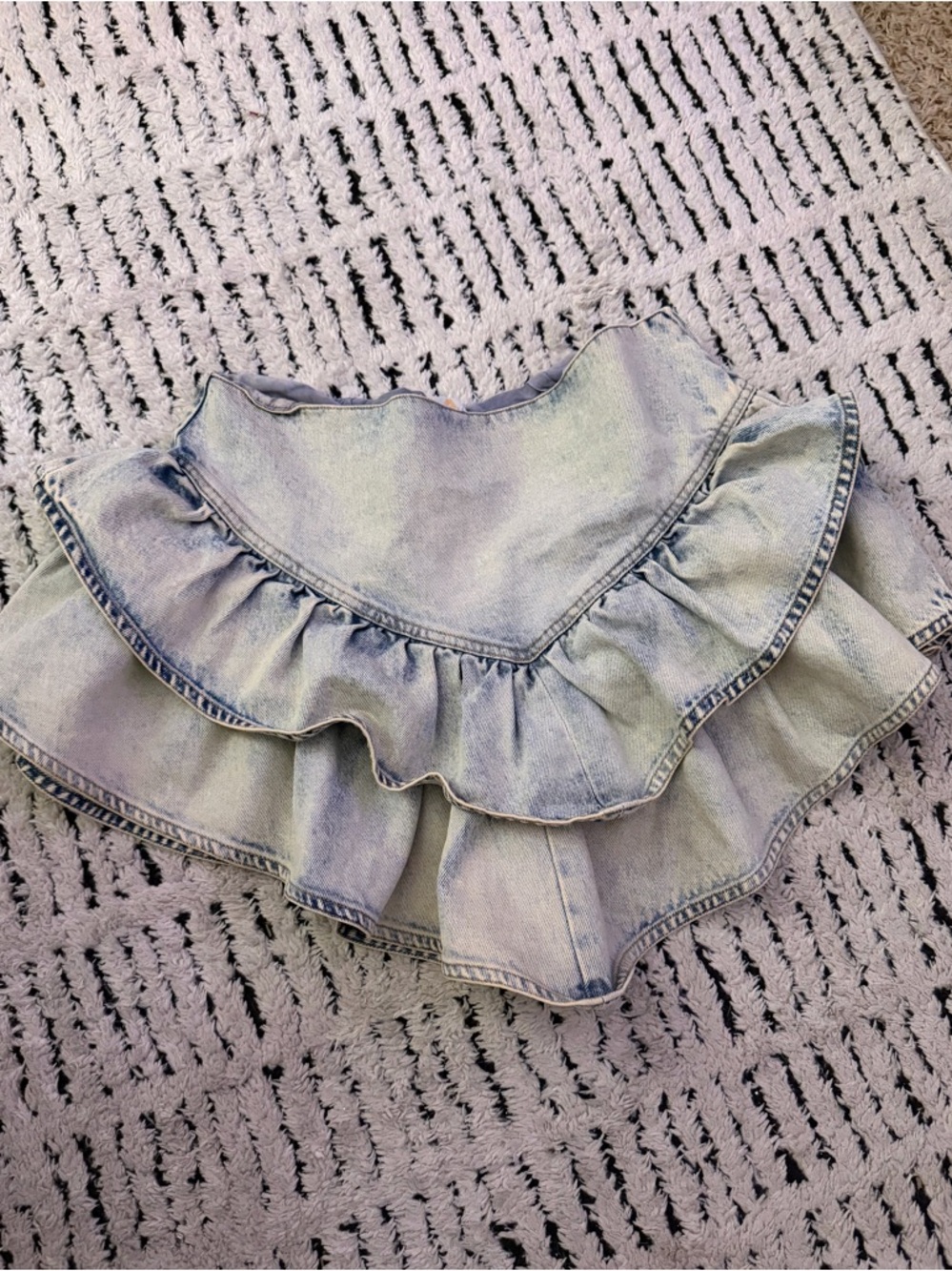 Ruffled Light Wash Denim Mini Skirt